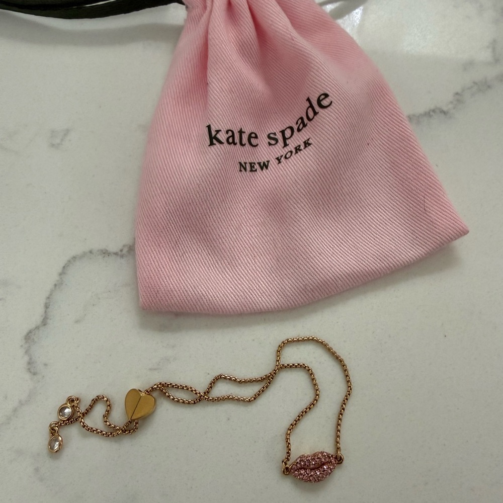 Kate Spade Pink and Gold Lip Kiss Kiss Necklace - Picture 3 of 3